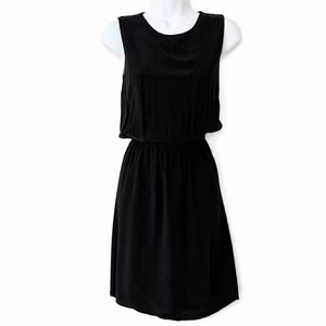 Bel Air Bea Black Silk Cowl Back Mesh Polka Dot Dress Sleeveless Elastic Waist